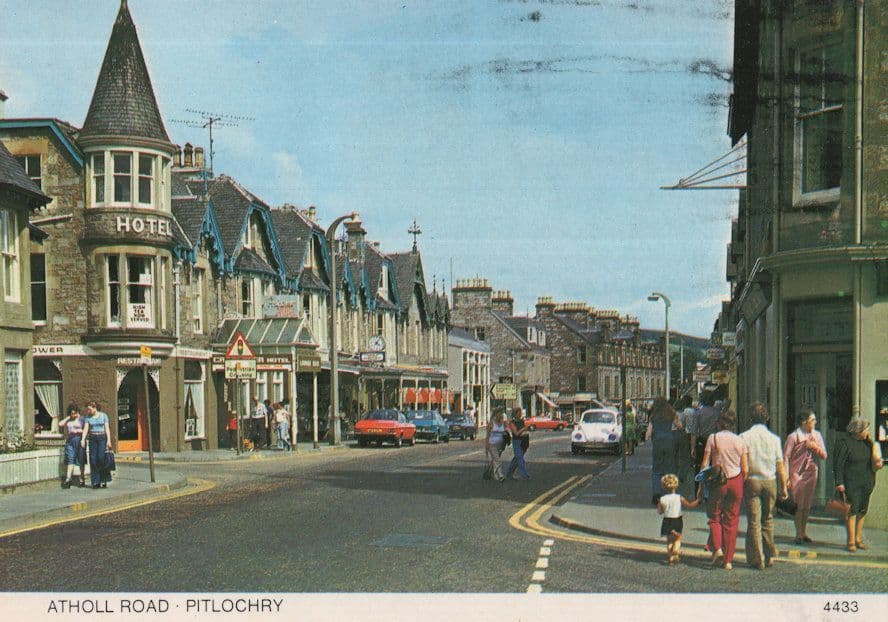 Atholl Road Pitlochry Hotel Mini Classic Car 1970s Scottish Postcard