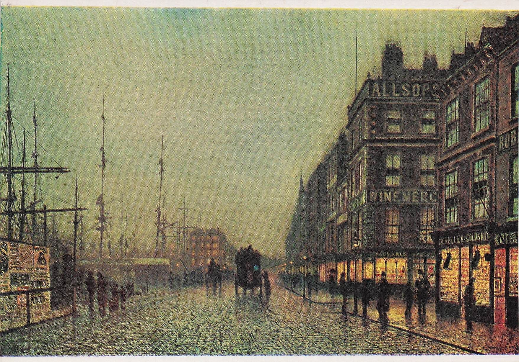 Atkinson Grimshaw Liverpool Quay By Moonlight Painting Postcard