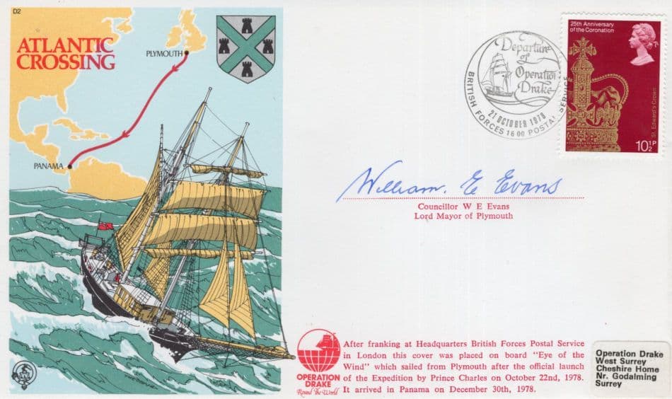 Atlantic Crossing WE Evans Mayor Of Plymouth Hand Signed 1978 FDC