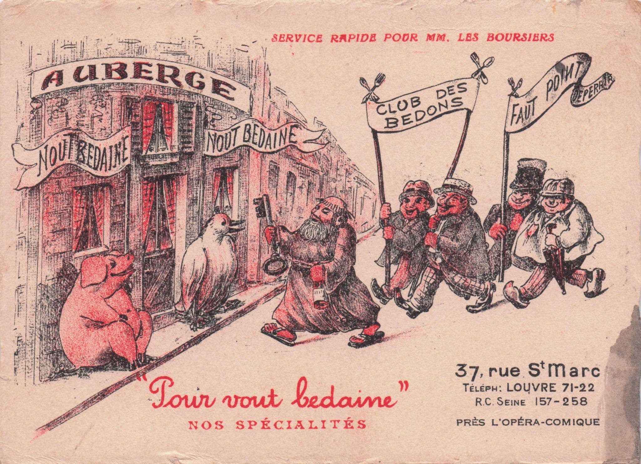 Auberge Louvre French Restaurant Hotel Old Comic Advertising Postcard