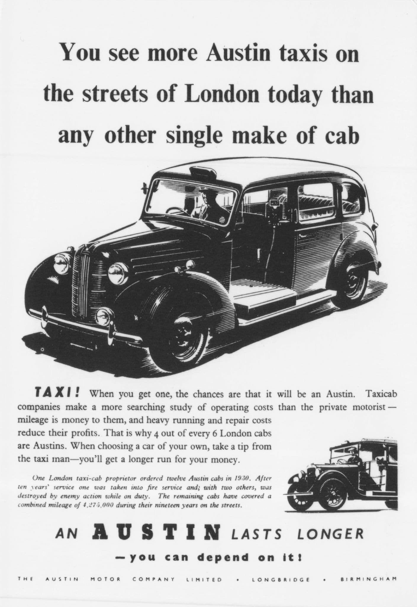 Austin London Black Cab FX3 Old Taxis Advertising Poster Postcard