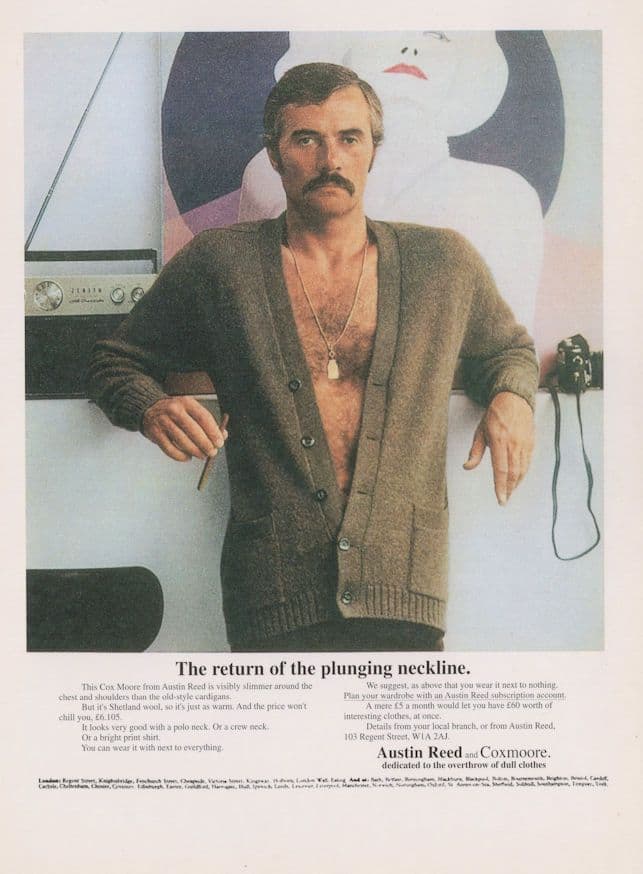 Austin Reed 1970s Shetland Wool Cardigan Advertising Postcard