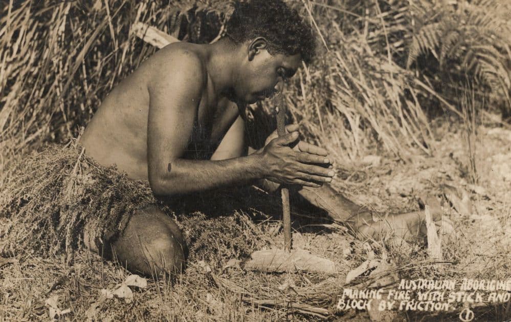 Australian Aborigine Making Fire Rare Antique Real Photo Postcard