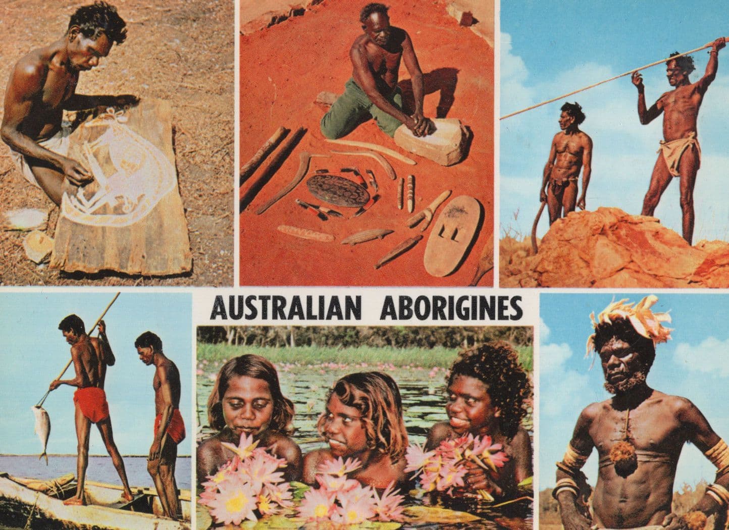 Australian Aborigines Fishing Multi View Postcard
