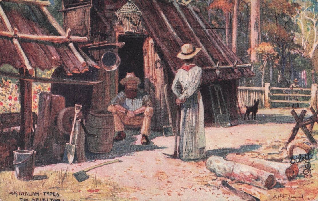 Australian Types The Farmer Farming Selector Old Painting Postcard