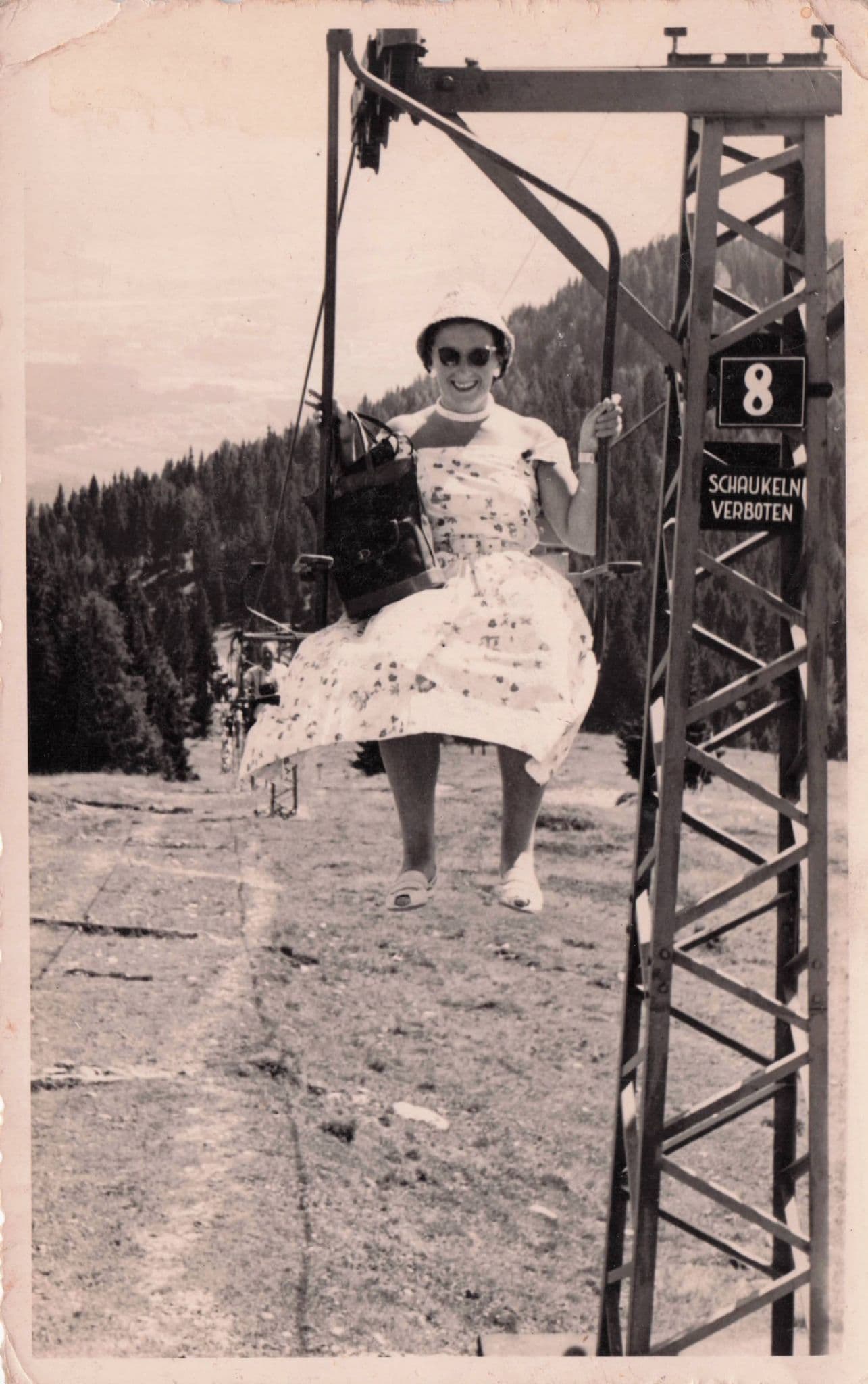 Austria Lady Rule Breaker Chairlift Real Photo Comic Old Postcard