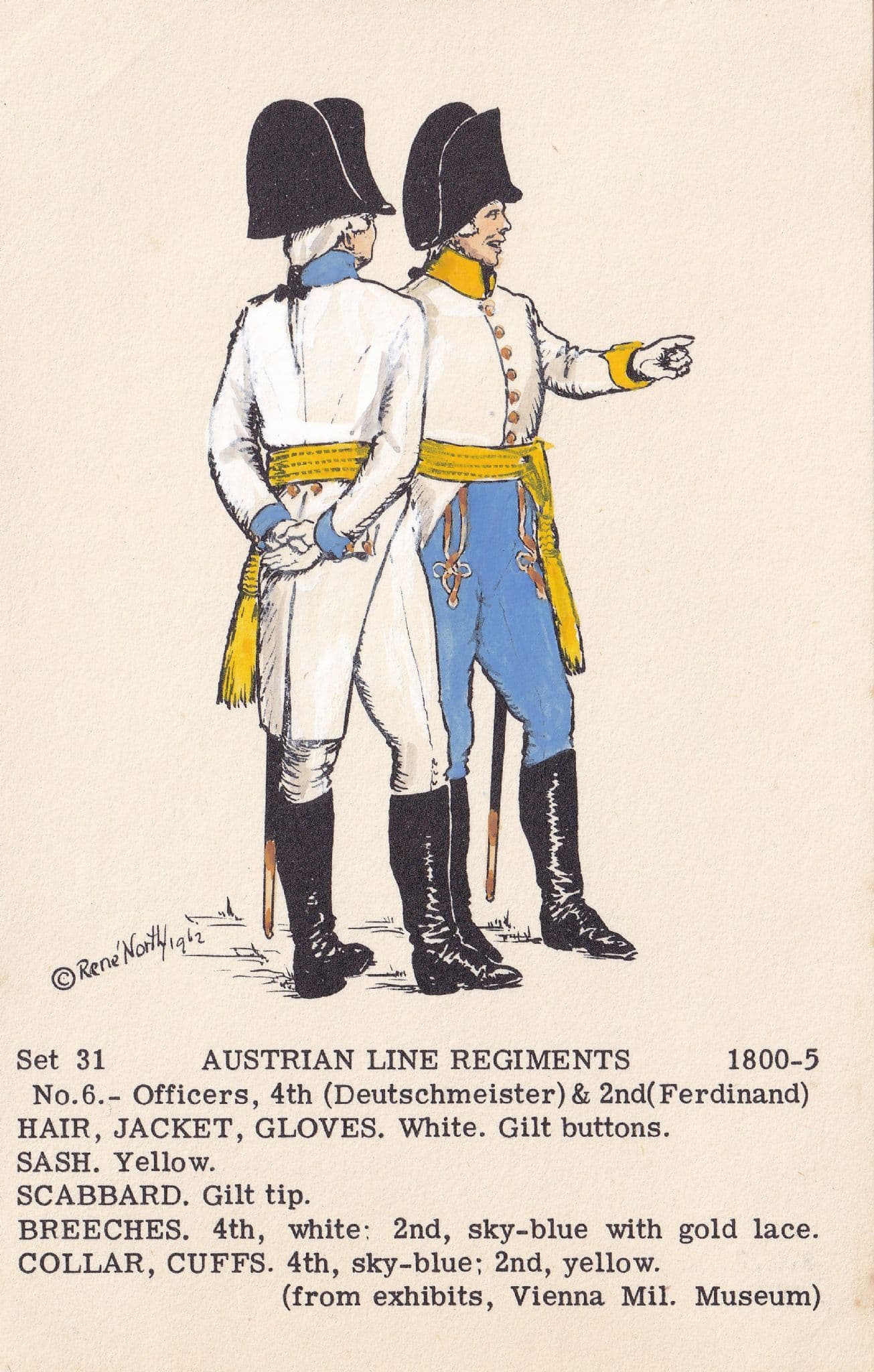 Austrian Line Regiment 2nd 4th Officers Ferdinand Napoleonic War Uniform Postcard