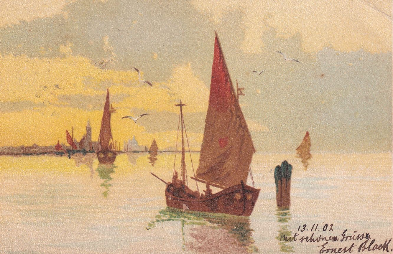 Austrian Sailing Ship 1902 Antique Oilette Painting Postcard