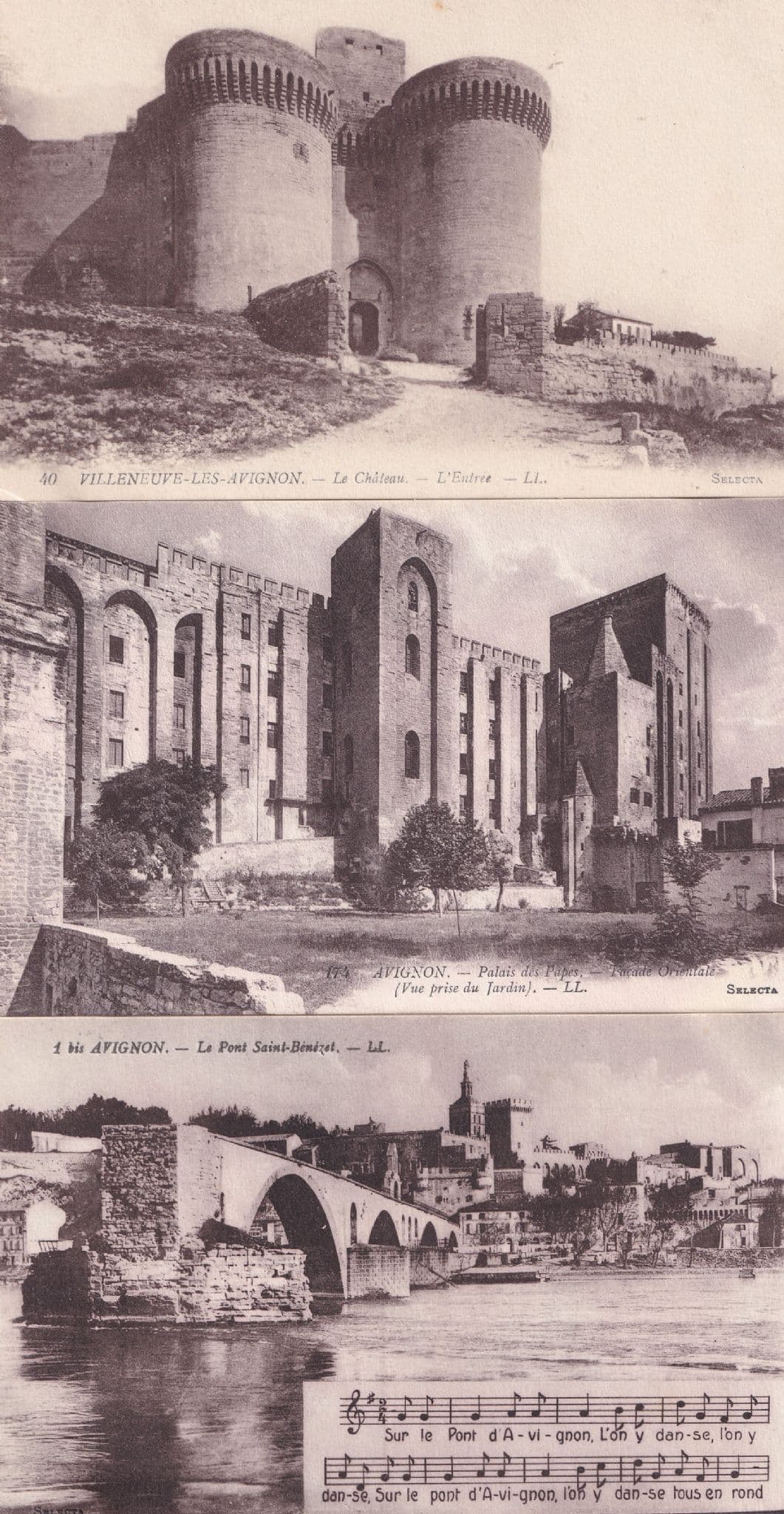 Avignon Aur Le Pont French Music Musical Notes 3x Postcard s