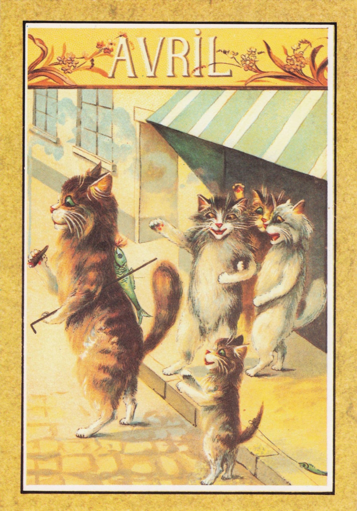 Avril Military Cats Standing On Parade Calendar French Cat Postcard