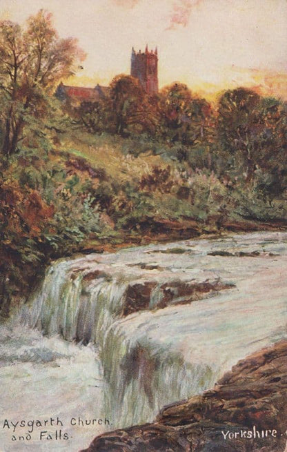 Aysgarth Church & Falls Yorkshire Oilette Bench Altar Chair Ends RPC 2x Postcard