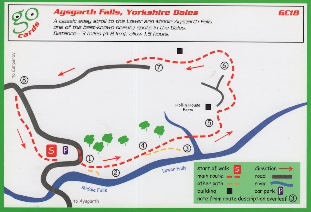 Aysgarth Falls Yorkshire Dales Ramblers Walking Map Card