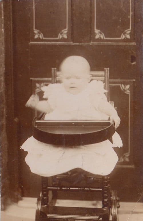 Baby Eating In High Chair Antique Real Photo Postcard