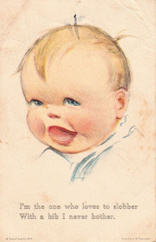 Baby Toddler Bib Dribble Dribbling No Bottle  Comic Humour Old Antique Postcard