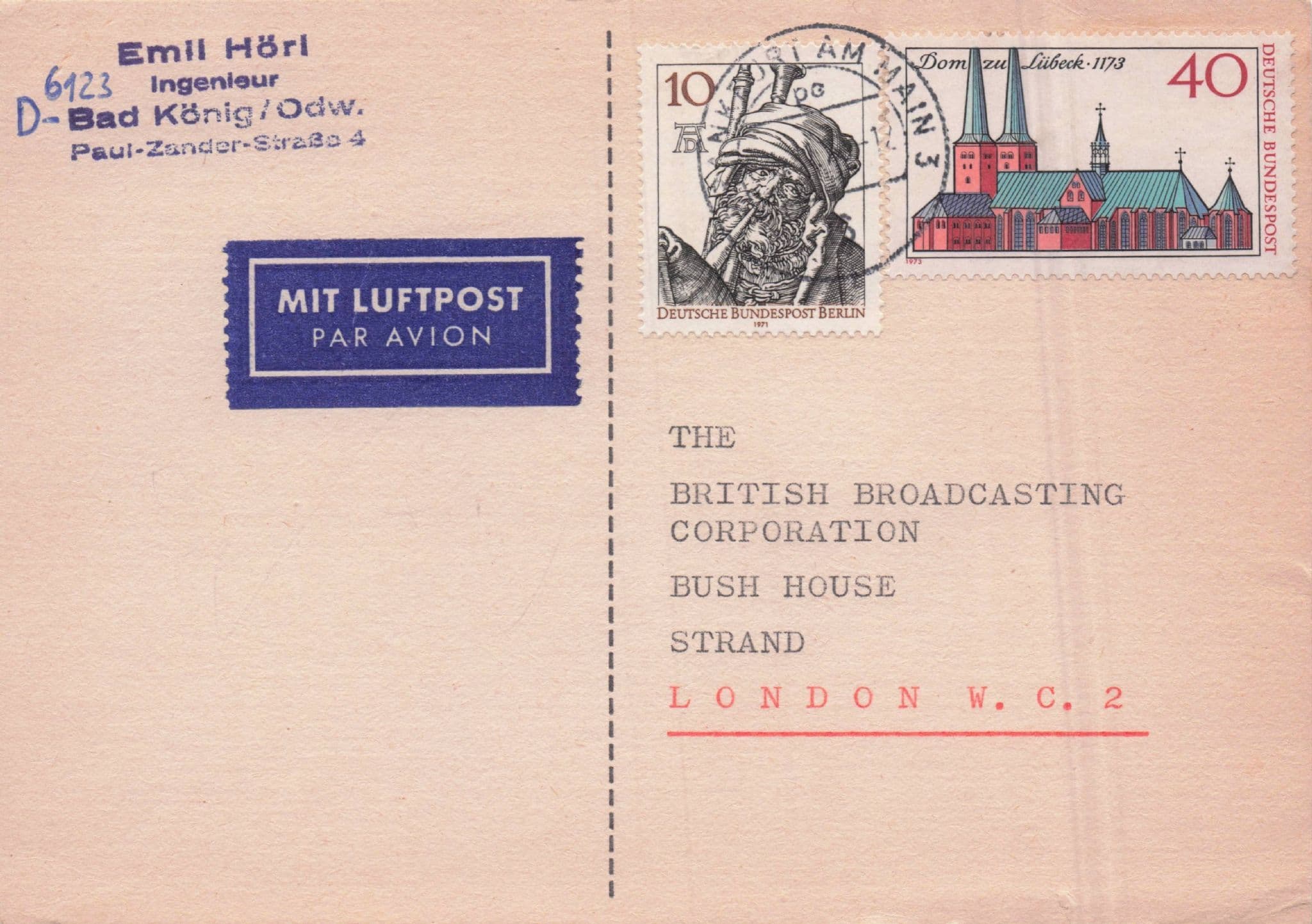 Bad Koenig German Amateur Radio to BBC London QSL Card Postcard