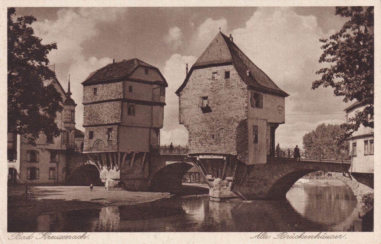 Bad Kreuznach BrÔøΩckenhÔøΩuser Nahe River Bridge German Old Postcard