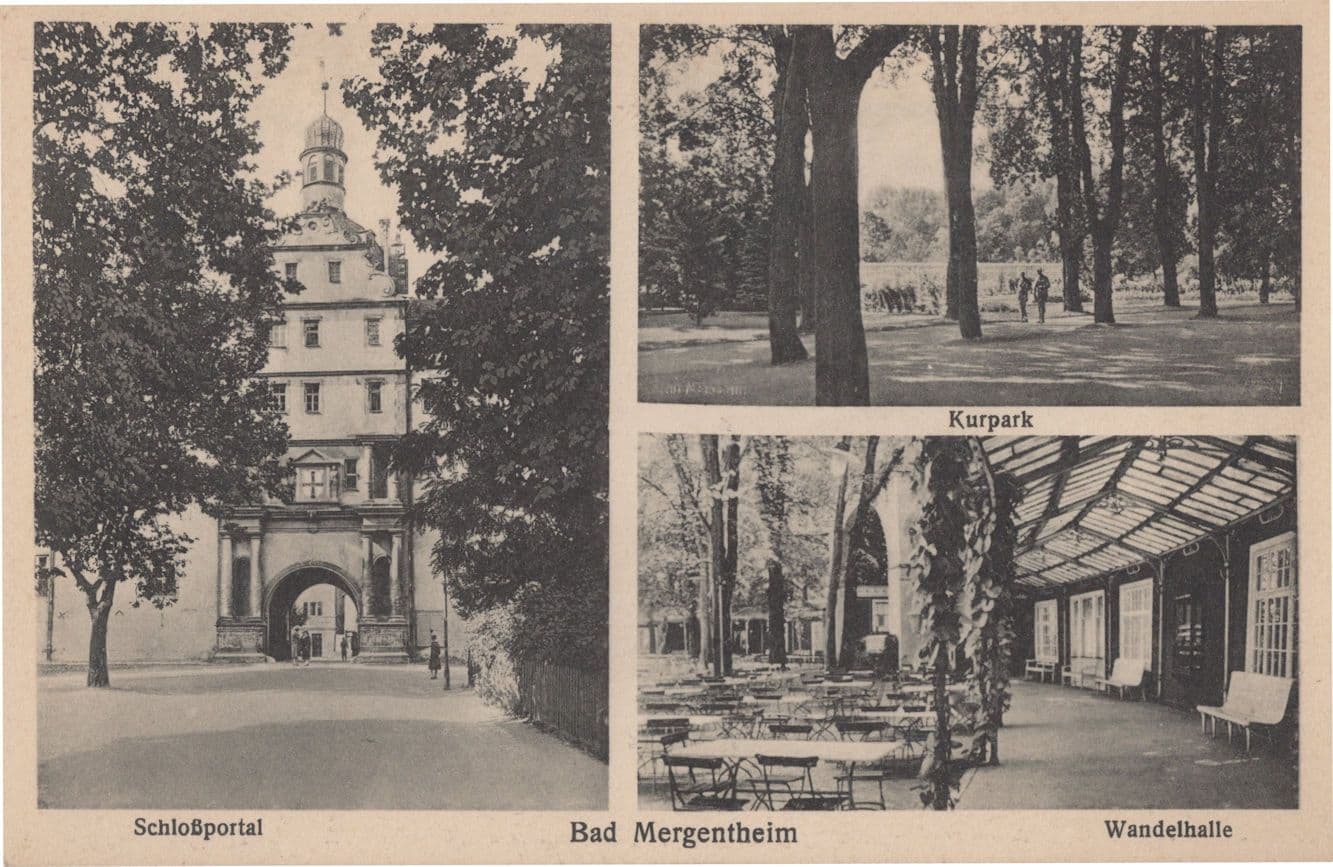 Bad Mergenthiem Wandelhalle Kurpark Schossportal German Postcard