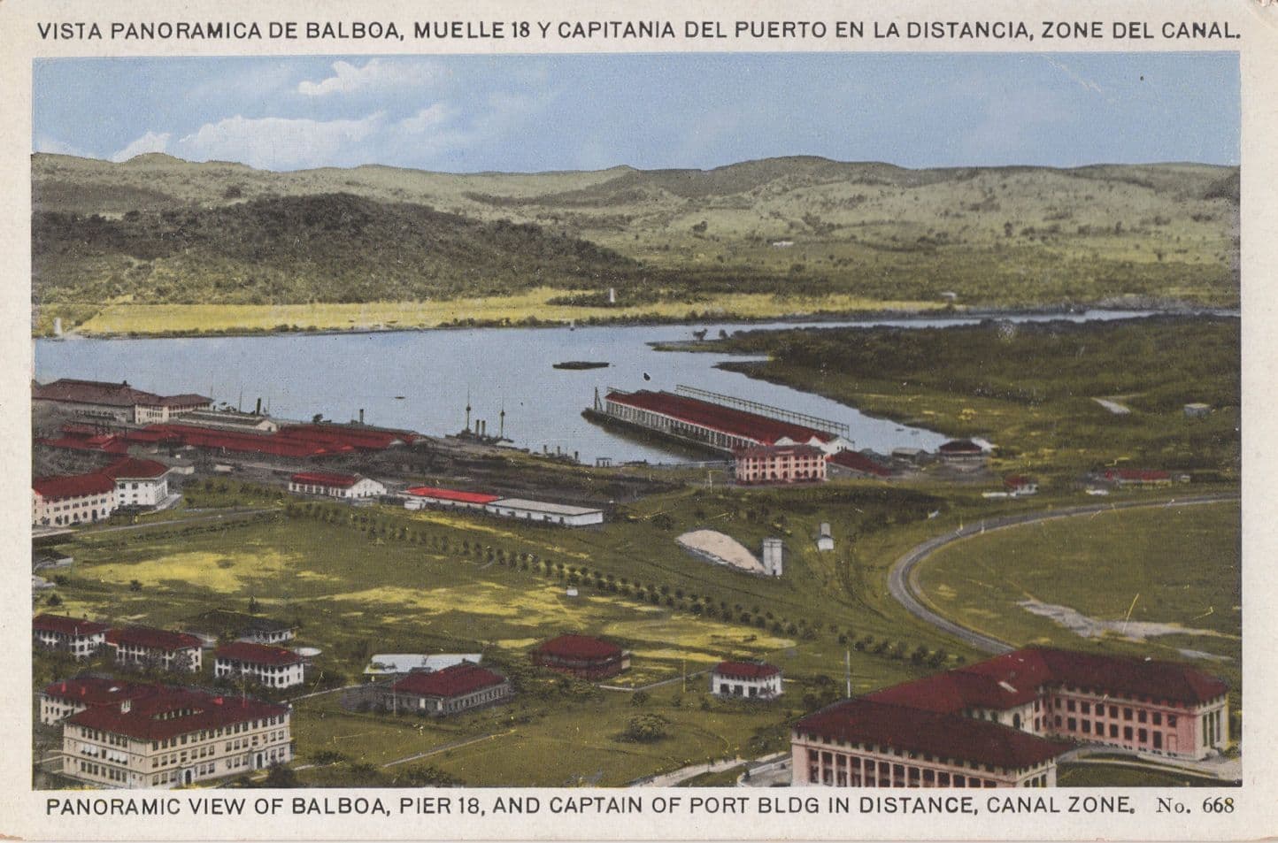 Balboa Panoramic Captain Port Building Aerial Old Panama Postcard