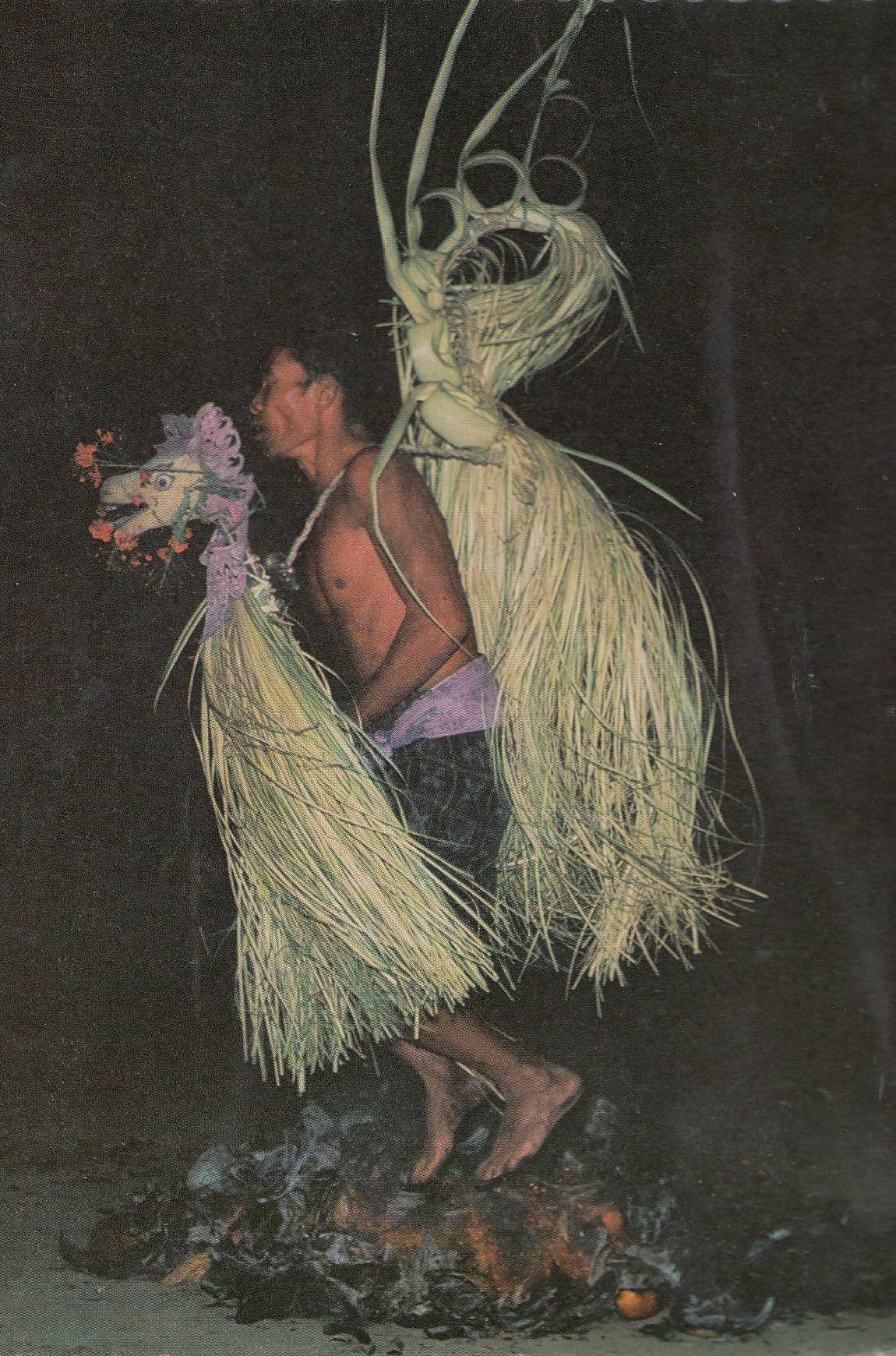 Bali Dancer On Burning Red Hot Coconuts Fire Dancing 1970s Postcard