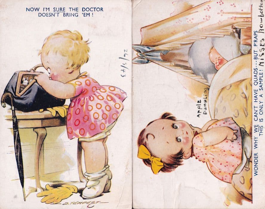Bamforth Tempest Kiddy Doctor 2x Fair WW2 Comic Postcard s