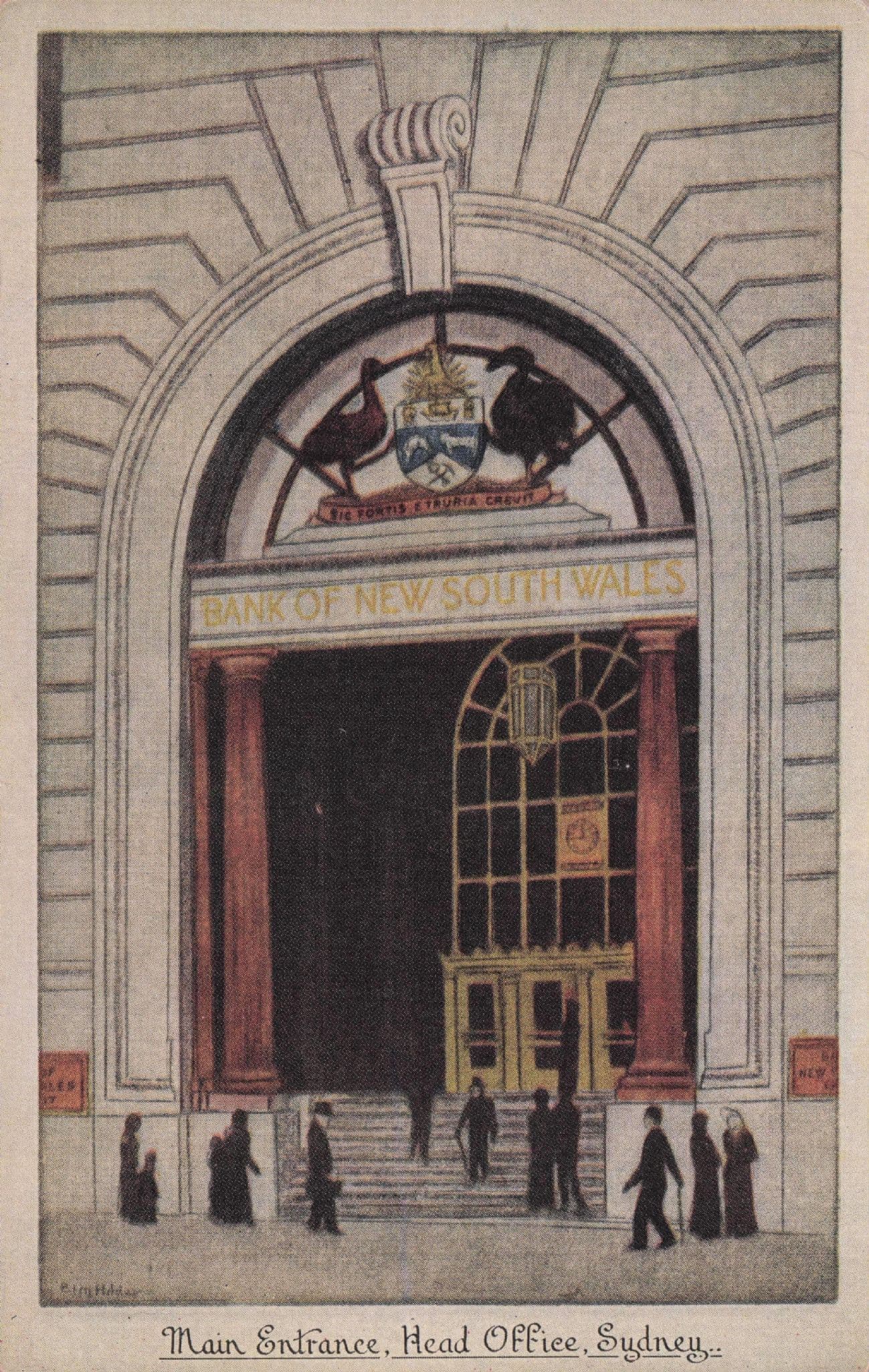 Bank Of New South Wales Sydney Entrance Old Australian Postcard
