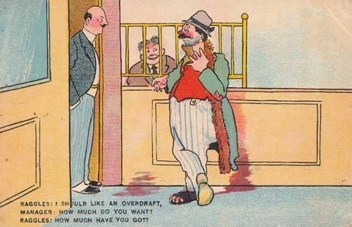 Bank Overdraught Borrowing Money Loan Money Overdraft Old Antique Comic Postcard