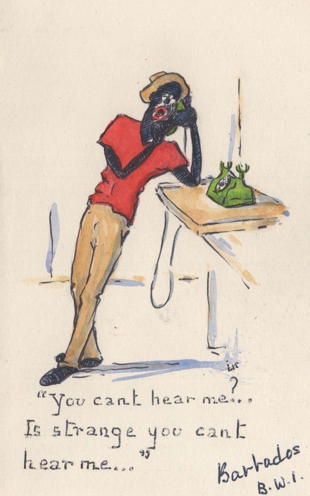 Barbados 1900s African Telephone Old Greetings Card