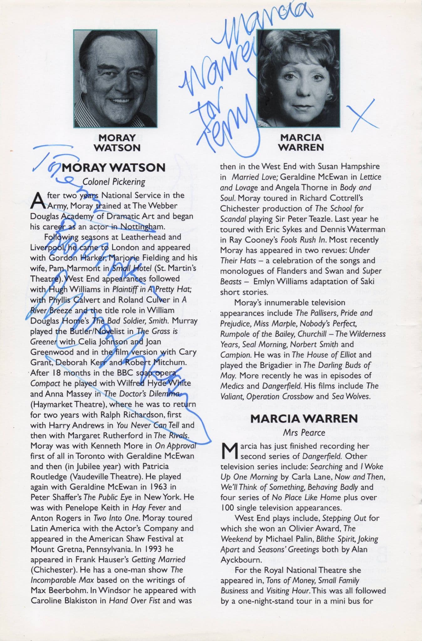 Barbara Murray Marcia Warren Moray Watson Hand Signed Photo Theatre Page