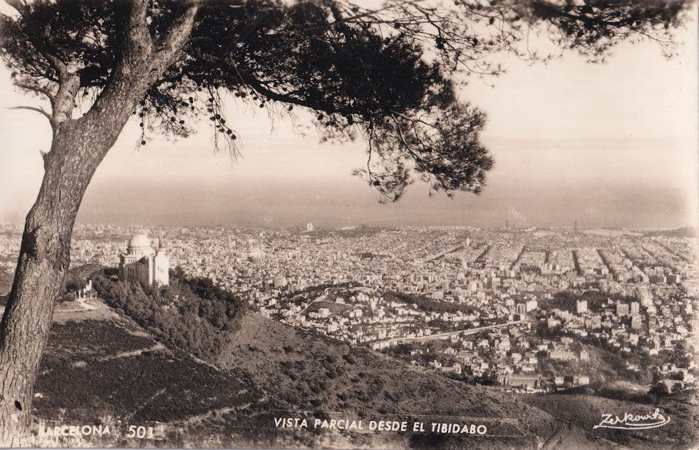 Barcelona Tibidabo Vertigo View Vintage Aerial Spanish Real Photo Postcard