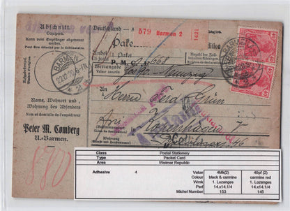 Barmen Weimer Republic Germany 1920 Packet Coupon Antique Postcard