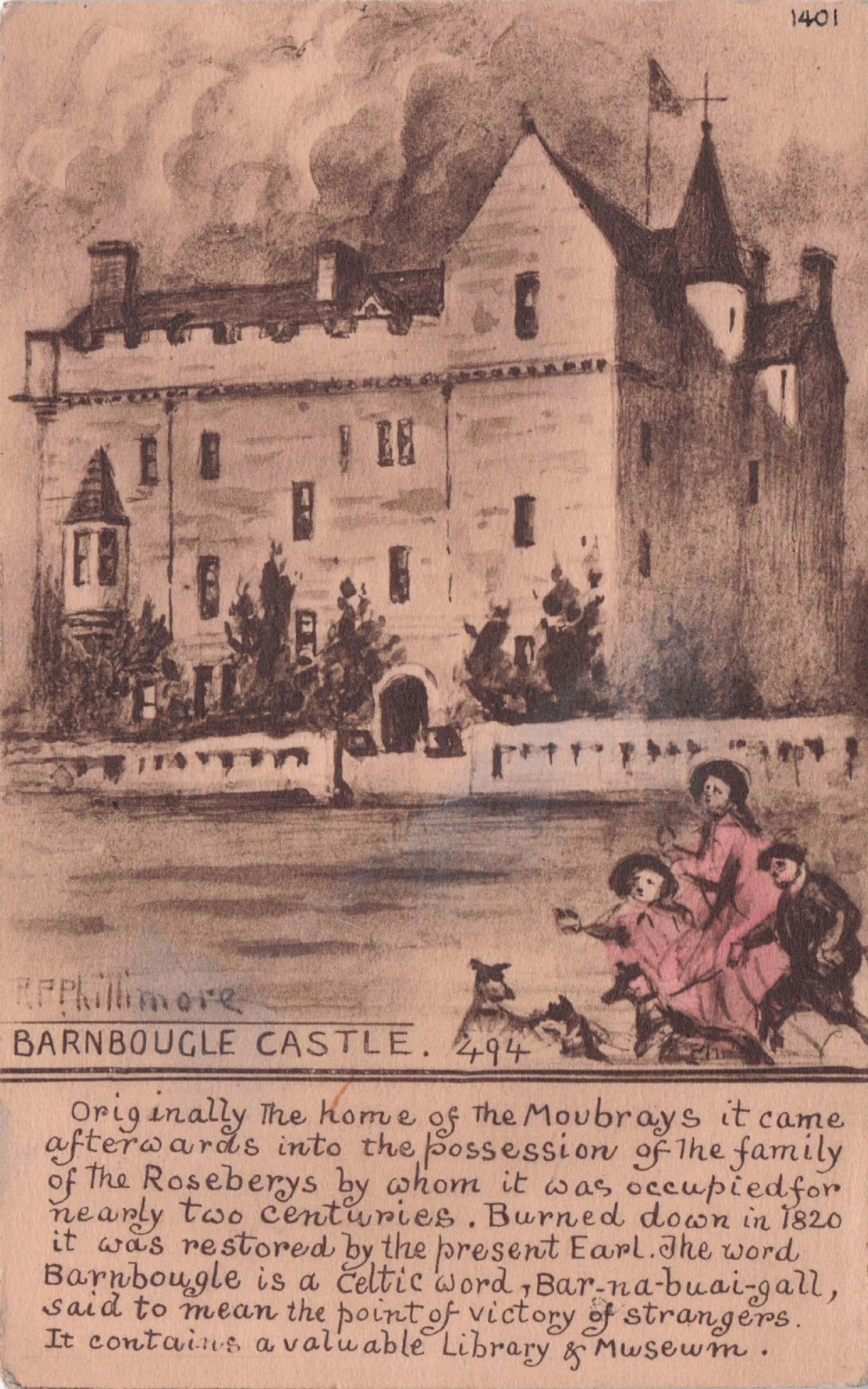 Barnbougle Castle Fire History Library Scottish Phillimore Old Postcard