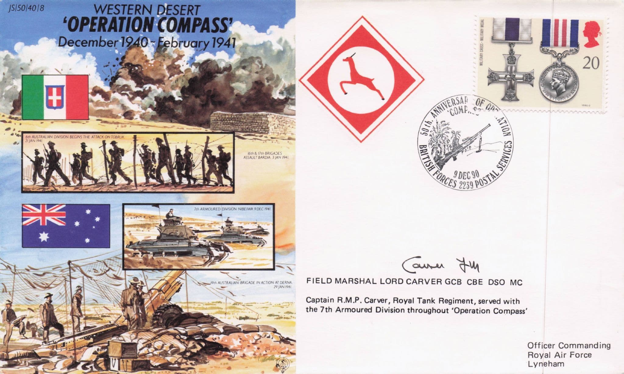 Baron RMP Carver of Operation Compass 1941 WW2 Hand Signed FDC