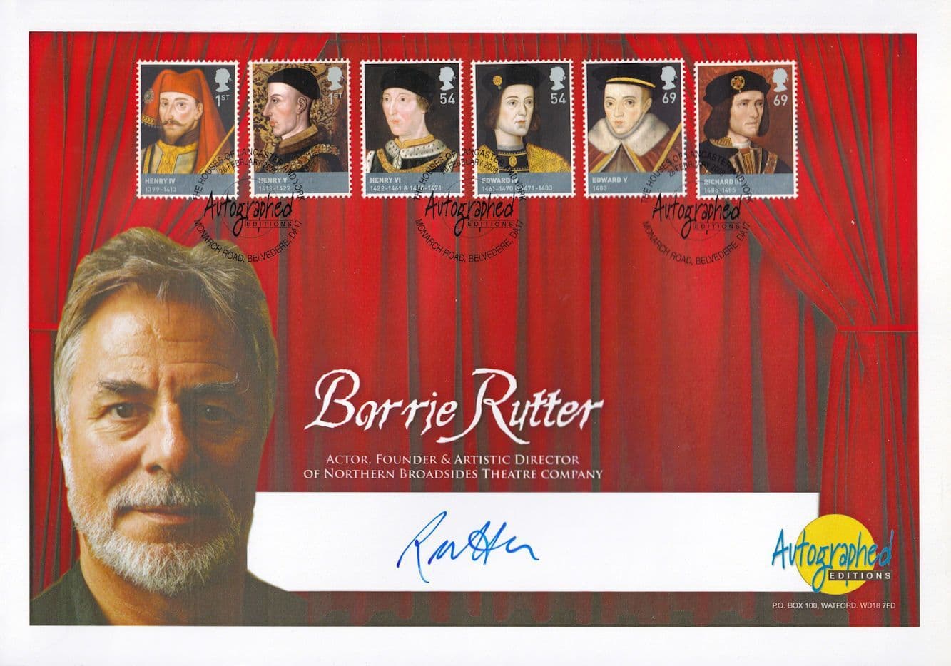 Barrie Rutter Northern Broadside Theatre Company Hand Signed FDC