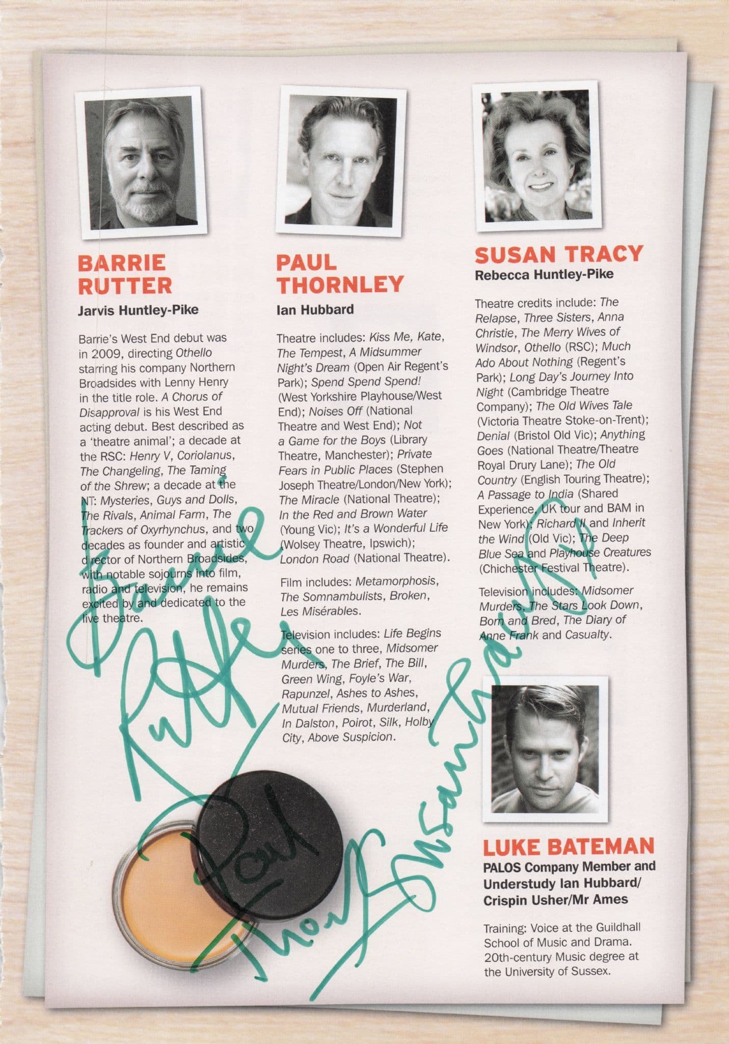 Barrie Rutter Paul Thornley Susan Tracey 3x Hand Signed Theatre Page