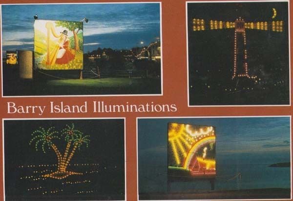 Barry Island Illuminations Night Lights At Dark 80s Wall Displays Wales Postcard