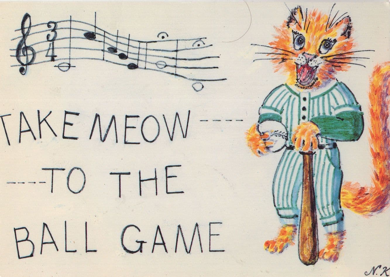 Baseball Cat Uniform Ball Game Georgia Painting Cat Postcard