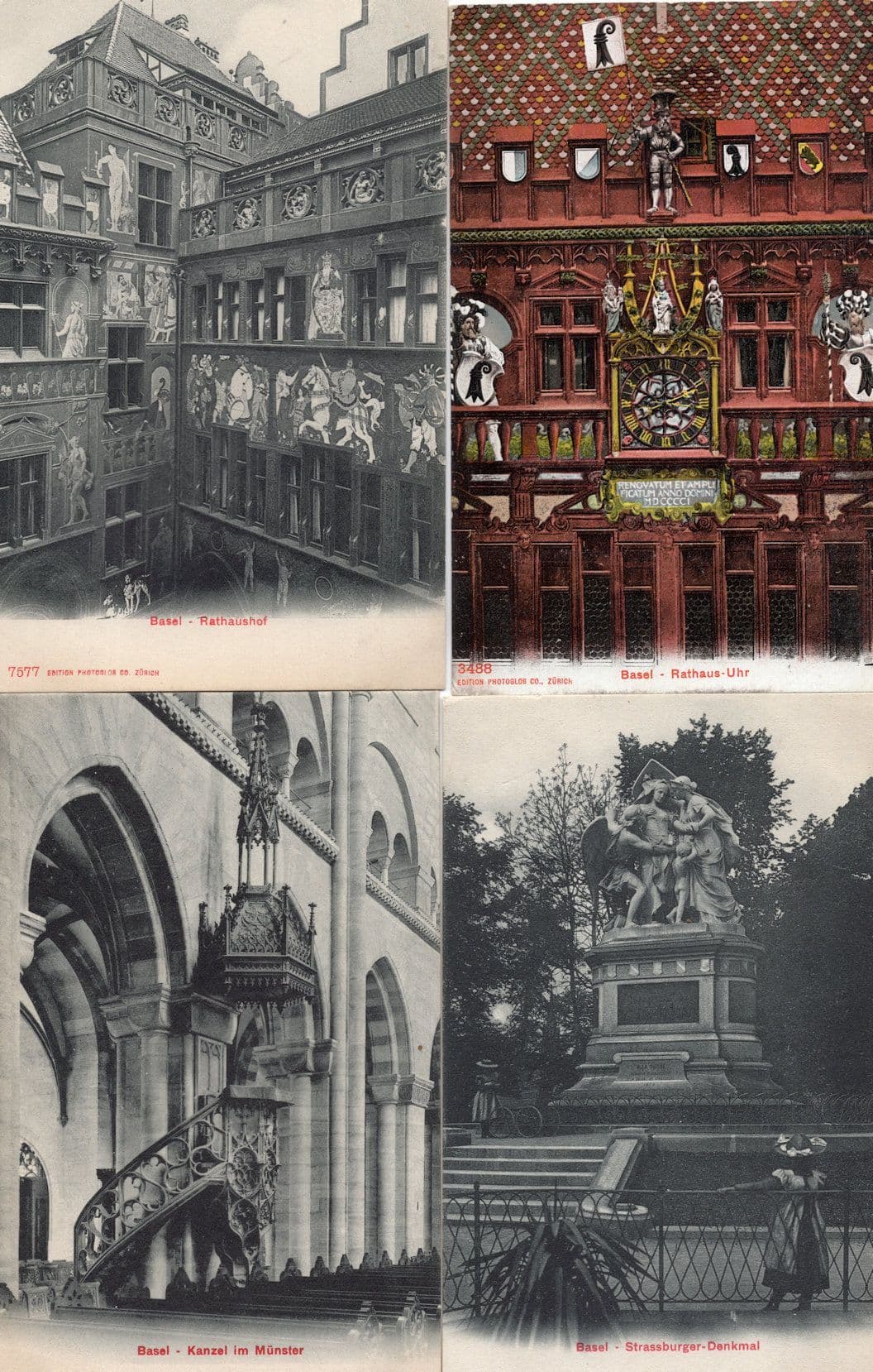 Basel Switzerland Denkmal Architecture Statue 4x Postcard s