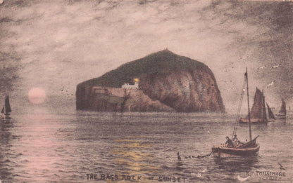 Bass Rock North Berwick Boats & Great Reverse Old R Phillimore Painting Postcard