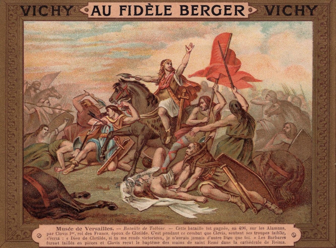 Battle of Tolbiac Antique Versailles Museum Postcard French Trading Card