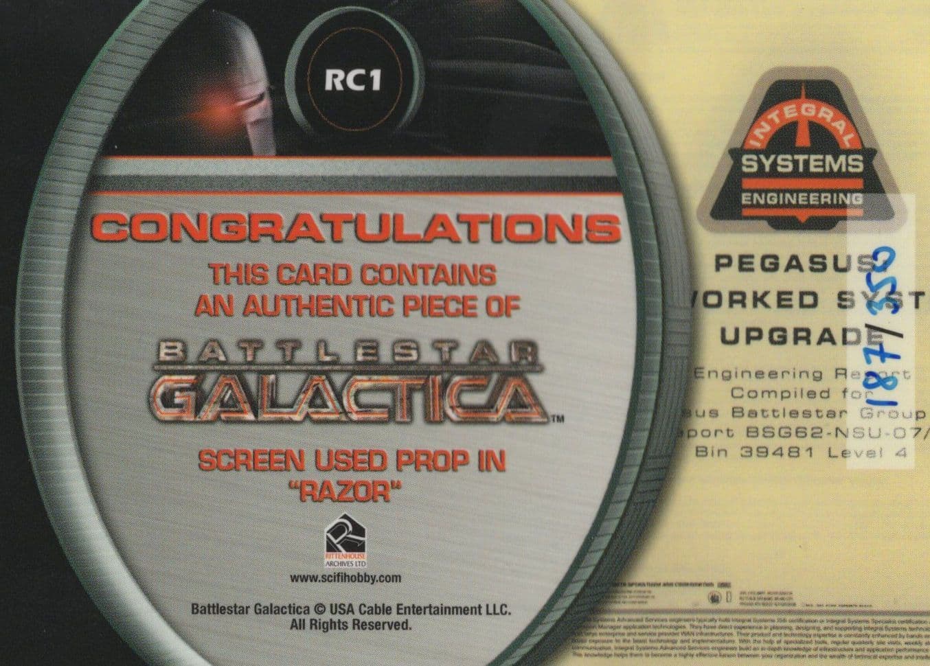 Battlestar Galactica Real TV Sci Fi Series Used Prop Razor Episode