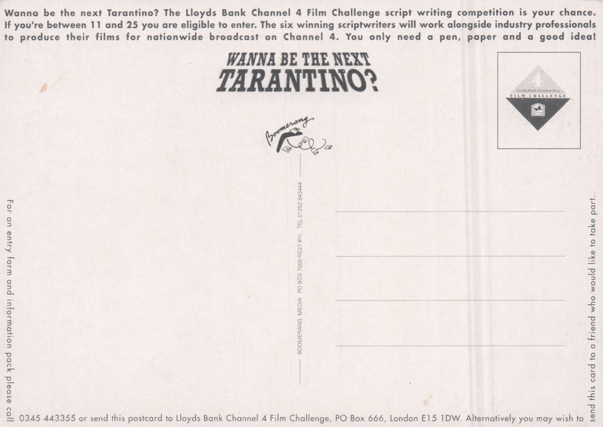 Be The Next Quentin Tarantino Film 4 Challenge TV Postcard