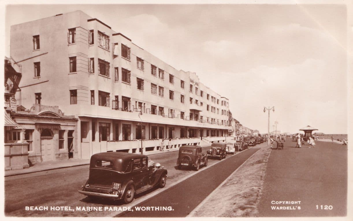 Beach Hotel Worthing Sussex Real Photo Old Postcard