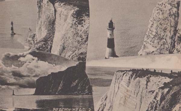 Beachy Head Eastbourne Lighthouse 2 Vintage Real Photo Double View Postcard