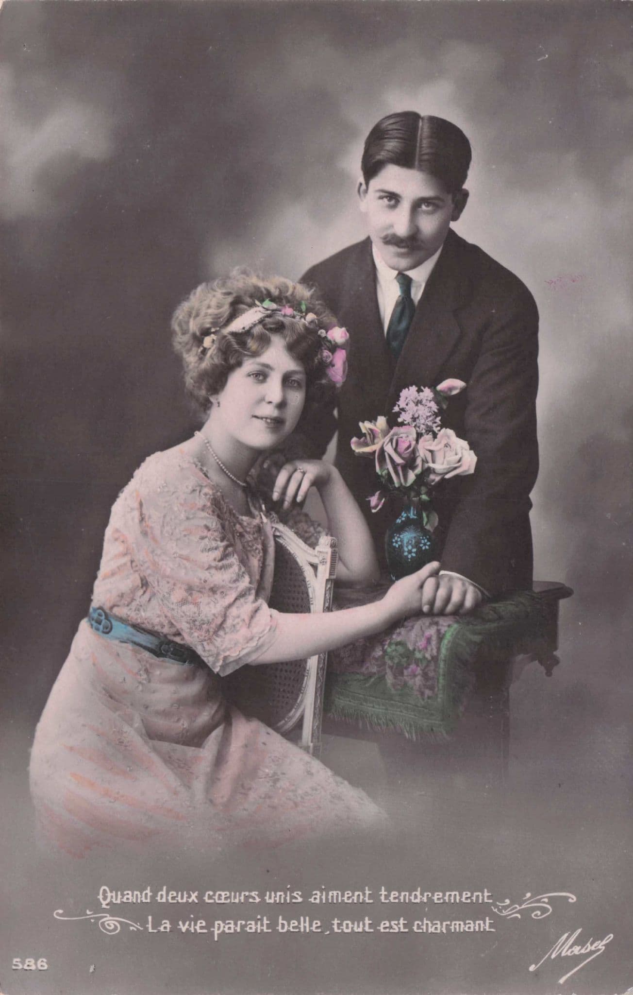 Beautiful Tender & Charming Antique Secret Code Lovers Romantic Postcard