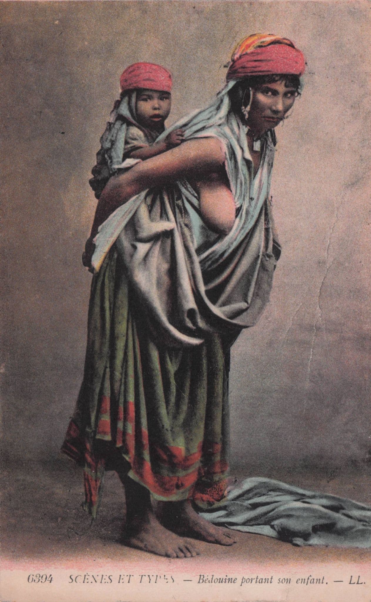 Bedouine Woman Mother & Child Arab WW1 Antique Old Postcard