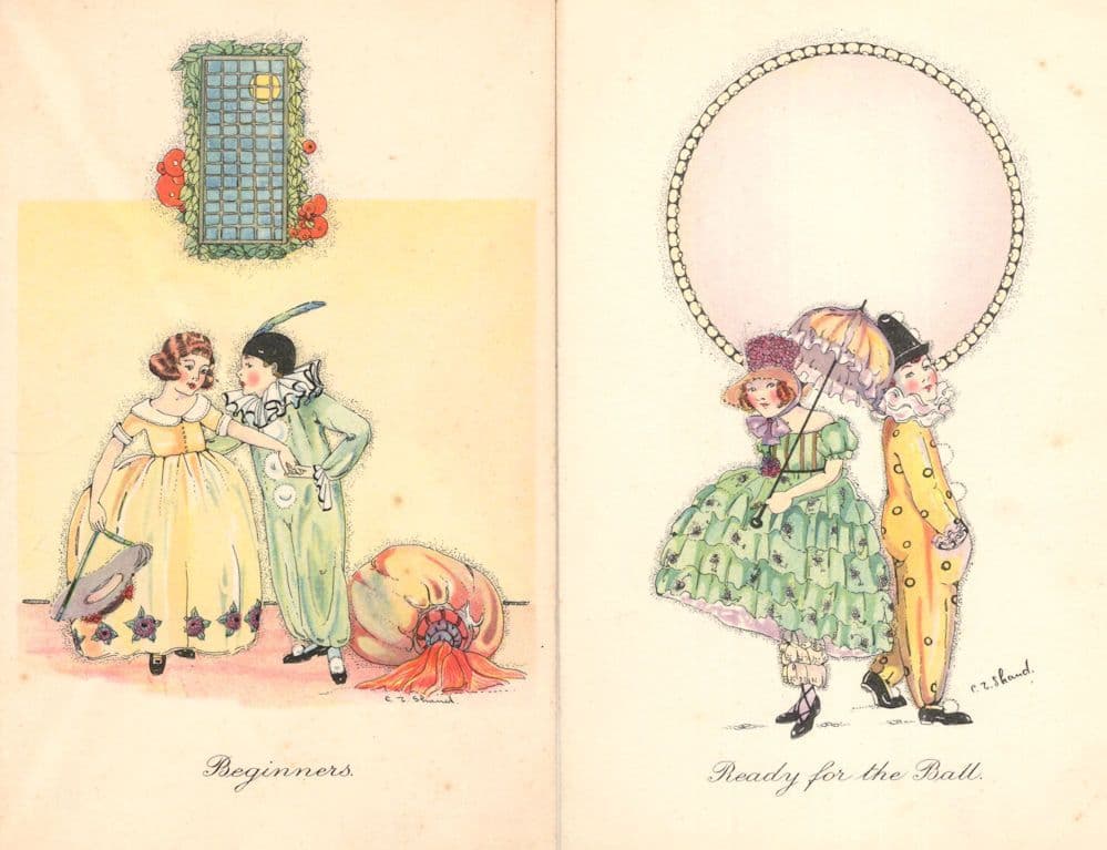 Beginners Pierrots Ready For The Ball Clown 2x Vintage Postcard s