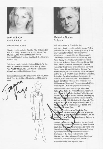 Belinda Lang Malcolm Sinclair Huw Higginson 4x Hand Signed Theatre Page