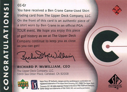 Ben Crane Course Classics 2003 Authentic Worn PGA Tour Golf Shirt Card