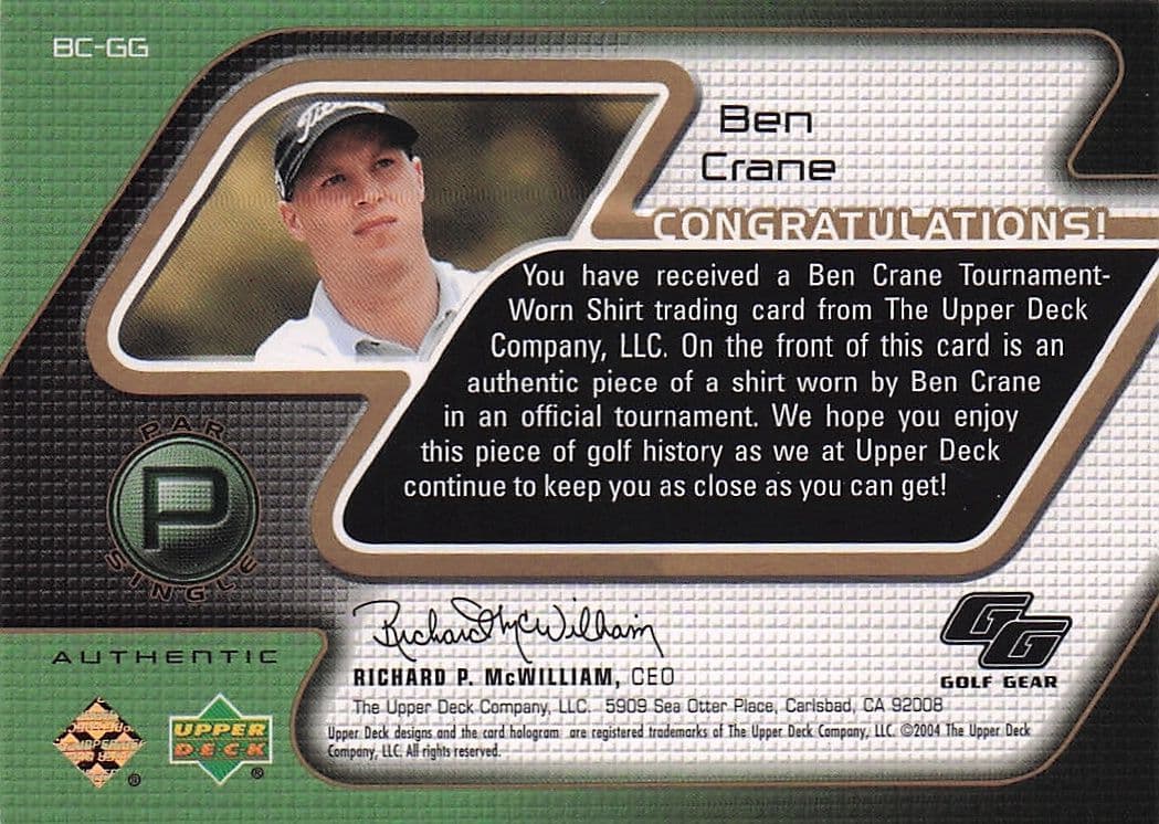 Ben Crane Golf Gear Player Shirt Swatch Upper Deck Card