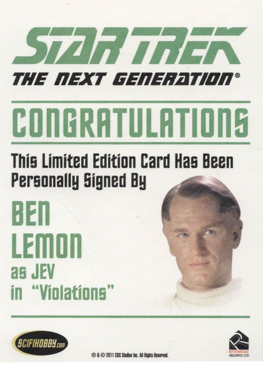 Ben Lemon as Jev Star Trek Hand Signed Autograph Card